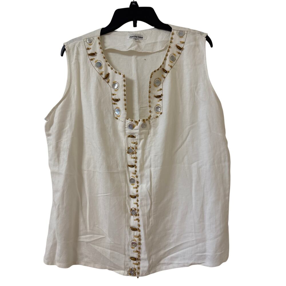 Jennifer Eden Size 16, 55% Linen Sleeveless Top Darts Hidden Zipper on the Side